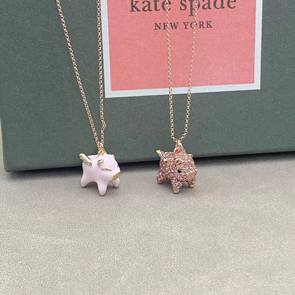 kate spade Pink Pearl Necklace CZ 3D Flying Pig Pendant